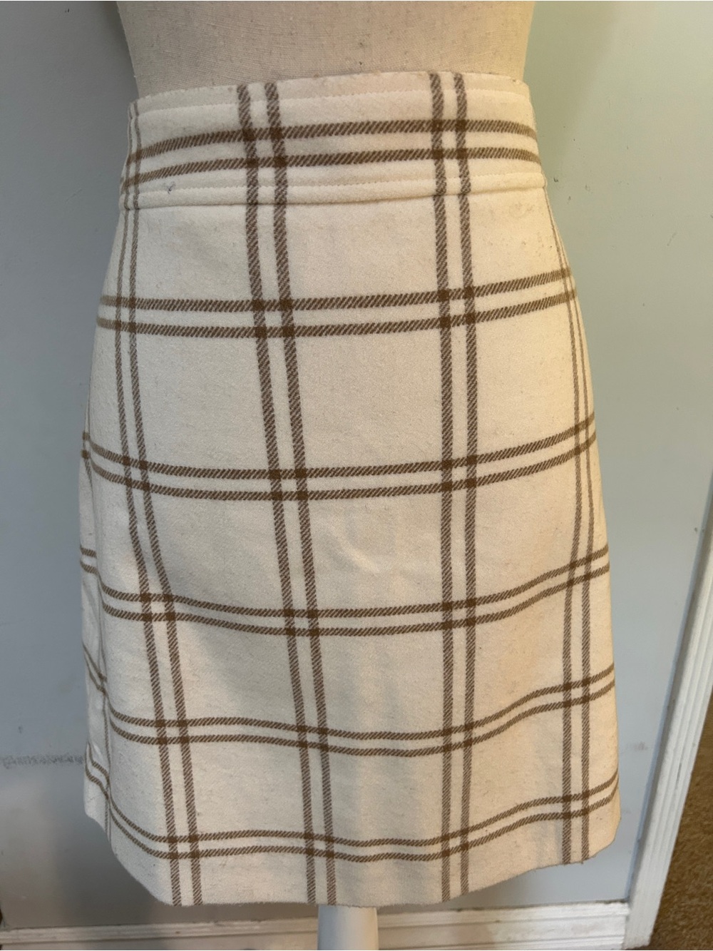 J Crew Cream Plaid Mini Skirt